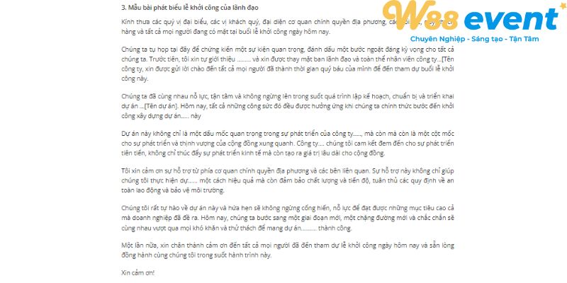 Mẫu bài phát biểu lễ khởi công của ban lãnh đạo