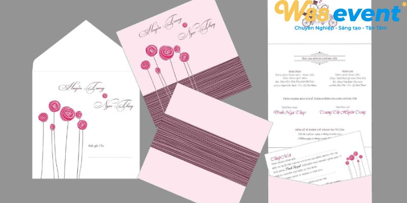 Thiệp mời dự lễ được thiết kế gam màu hồng giản dị